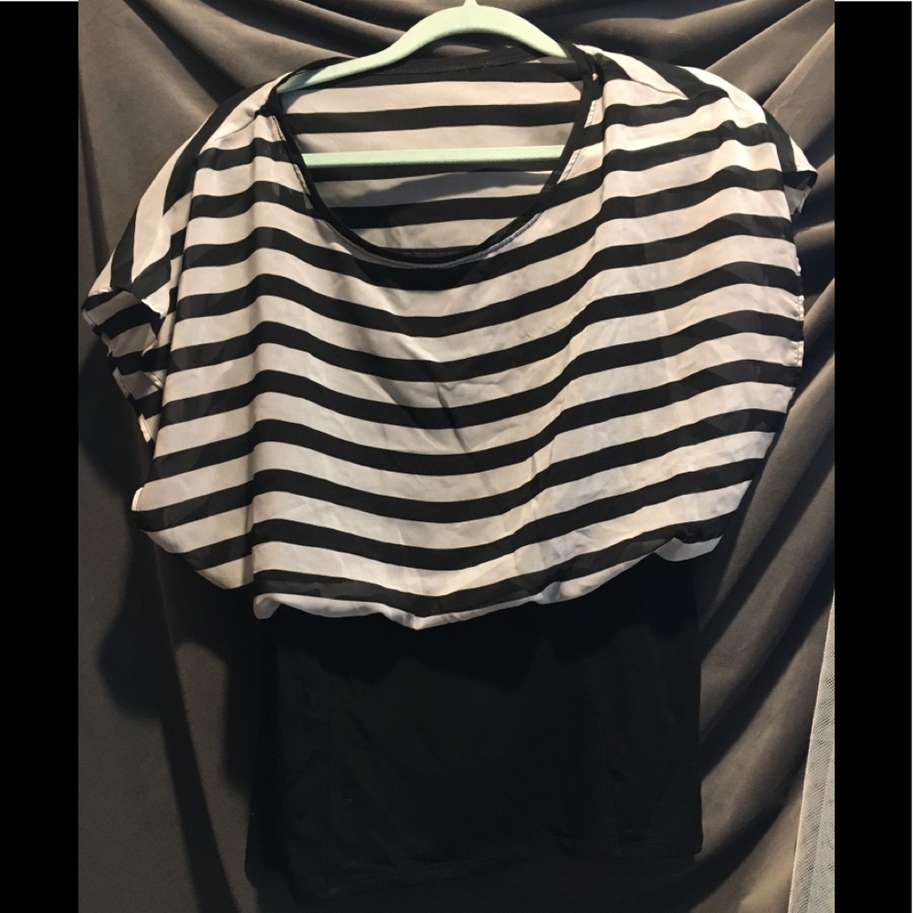 WHBM Black and White Striped Top